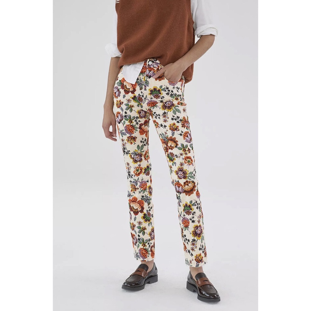 Anthropologie The Cigarette Floral Slim Straight Jeans - Size: 25